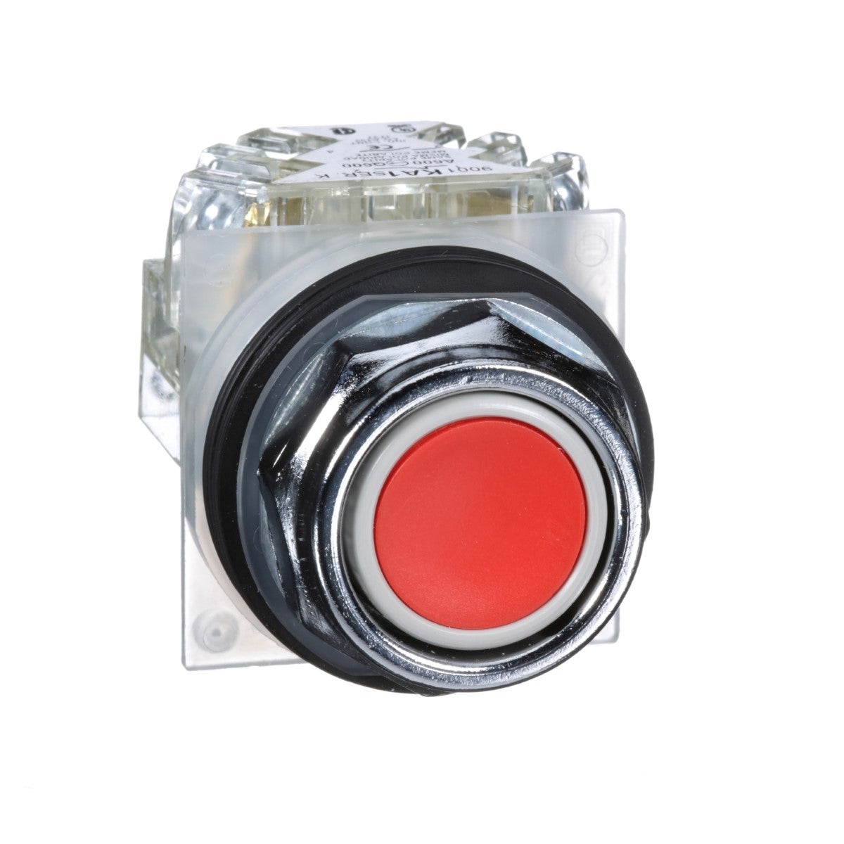 Push button, Harmony 9001K, metal, flush, red, 30mm, spring return, 1 C/O