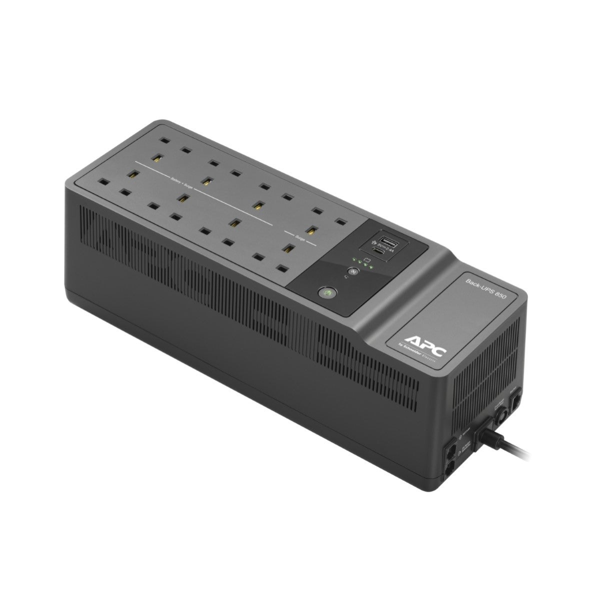APC Back-UPS 850VA, 230V, USB Type-C and A charging ports, 8 BS 1363 outlets (2 surge)