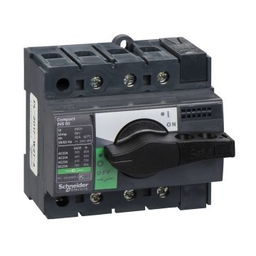 switch disconnector, Compact INS80, 80A, standard version with black rotary handle, 3 poles