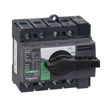 switch disconnector, Compact INS80, 80A, standard version with black rotary handle, 4 poles