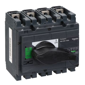 switch disconnector, Compact INS250-100, 100A, standard version with black rotary handle, 4 poles