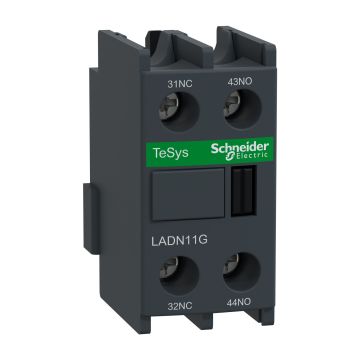 Auxiliary contact block, TeSys Deca, 1NO+1NC, front mounting, screw clamp terminals, EN 50012