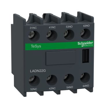 Auxiliary contact block, TeSys Deca, 2NO+2NC, front mounting, screw clamp terminals, EN 50012