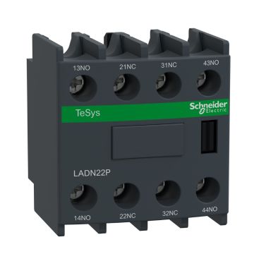 Auxiliary contact block, TeSys Deca, 2NO+2NC, front mounting, screw clamp terminals, EN 50012