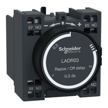 Time delay auxiliary contact block, TeSys Deca, 1NO+1NC, off delay 0.3-3s, front, spring terminals