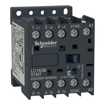 Contactor, TeSys K, 3P, AC-3/AC-3e,440V 6A, aux. 1NC, 110V AC coil
