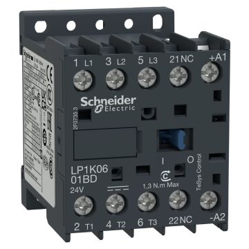 Contactor, TeSys K, 3P, AC-3/AC-3e, <lt/>=440V, 6A, aux. 1NC, 110V DC coil