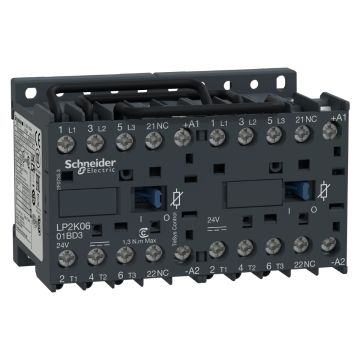 reversing Contactor, TeSys K, 3P, AC-3/AC-3e,440V 6A, 1NC, 24V DC coil,with integral suppression device
