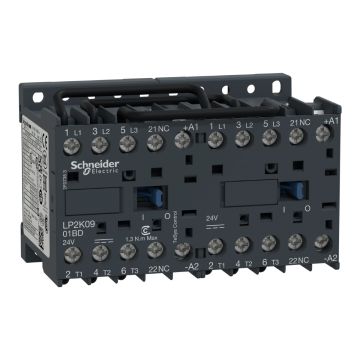 Reversing contactor, TeSys K, 3P, AC-3/AC-3e, <lt/>= 440V 9A, 1NC, 60V DC coil