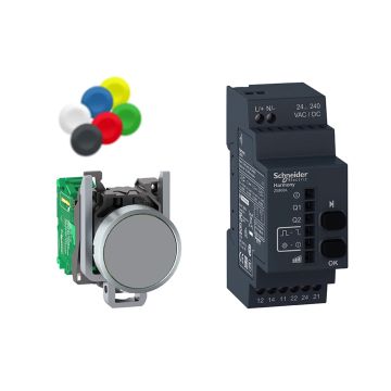 Wireless push button and configurable receiver, Harmony XB5R, Harmony XB4, with 10 colored caps, metal, 22mm, 24...240V AC DC