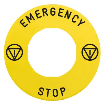 Legend holder 60mm for emergency stop, plastic, Harmony XB4, yellow, for padlocking, marked EMERGENCY STOP