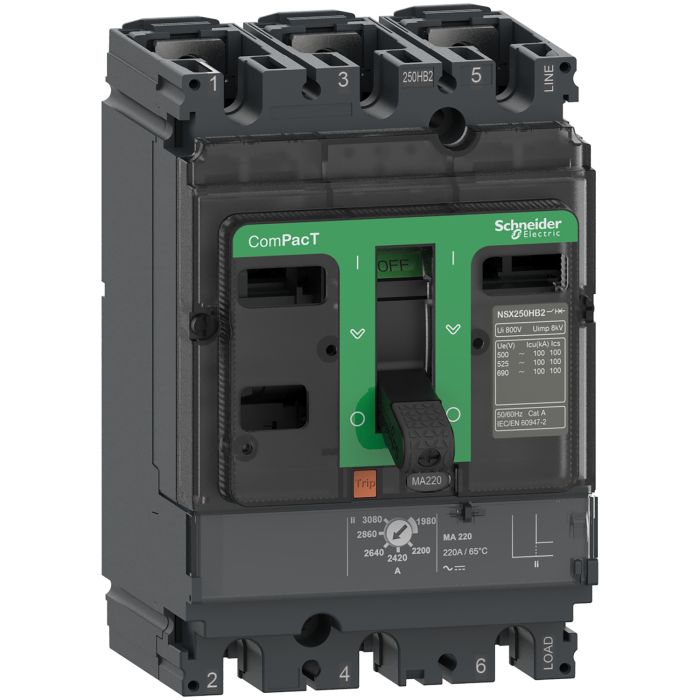 Circuit breaker, ComPacT NSX250N, 50kA/415VAC, 3 poles, MA trip unit 220A main product photo