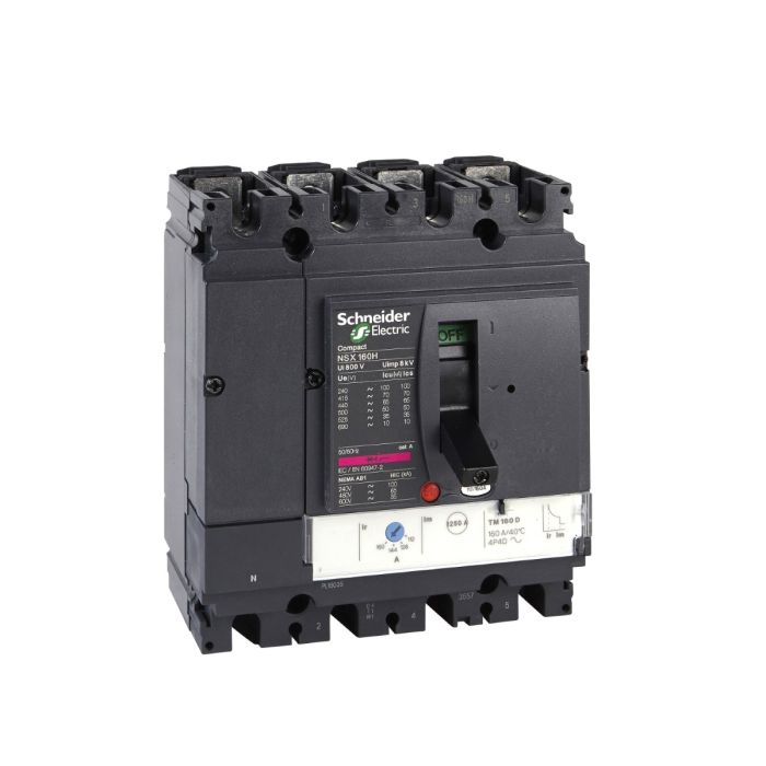Circuit breaker, ComPact NSX160H, 70kA/415VAC, TMD trip unit 160A, 4 poles 3d main product photo