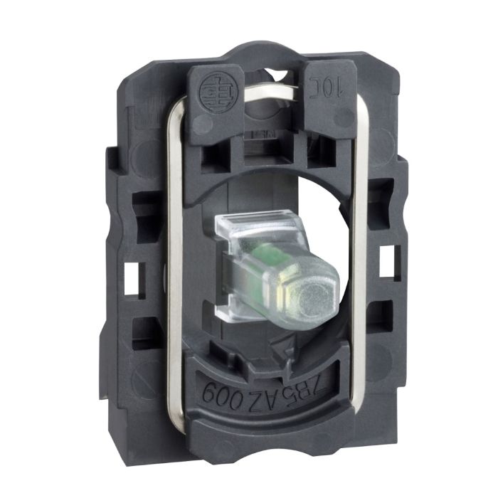 Light block with body fixing collar, Harmony XB5, plastic, green, integral LED, 230…240V AC main product photo