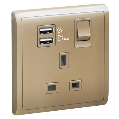 13A 1 Gang Switched Socket with 2.1A USB, Wine Gold