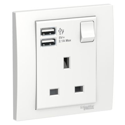 Power socket outlet+USB charger, Vivace, 13A, 1 gang, white
