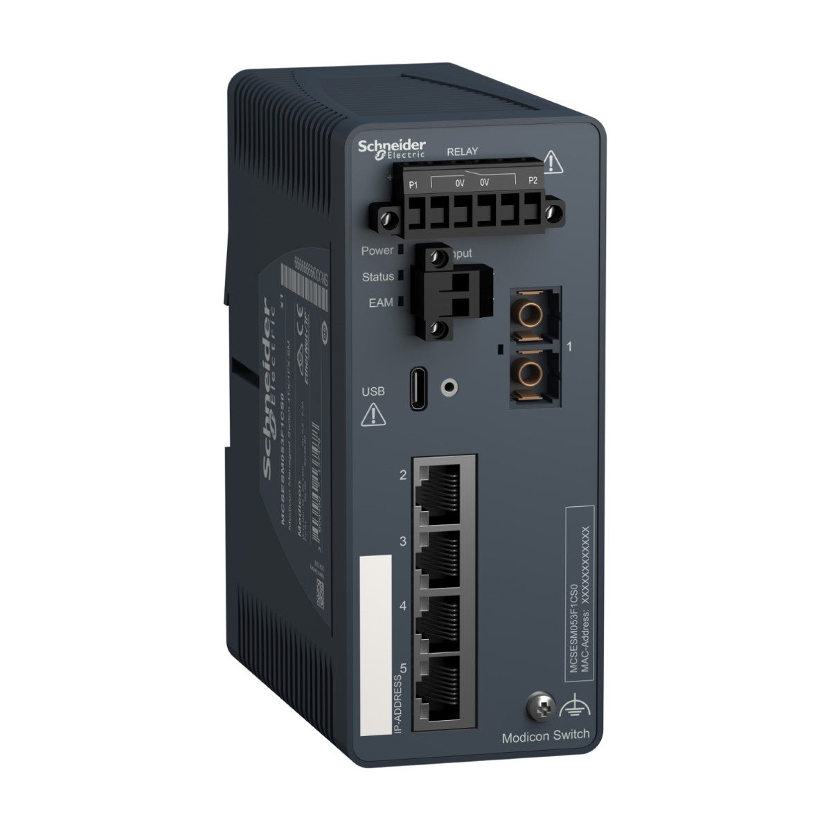 network switch, Modicon Networking, managed, 4 ports for copper with 1 port for fiber optic, singlemode