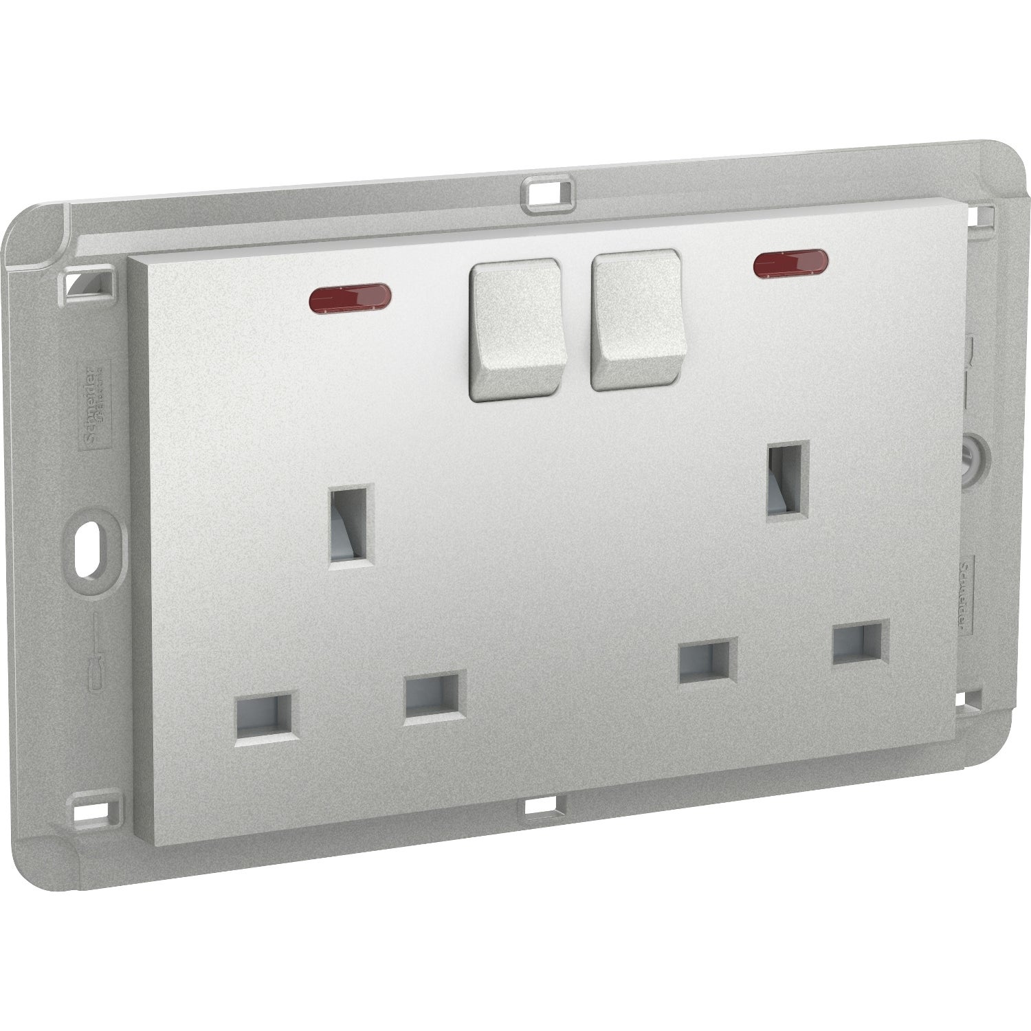 Unica - 2 switched socket - 2P+E European - 13 A 250 V AC - aluminium
