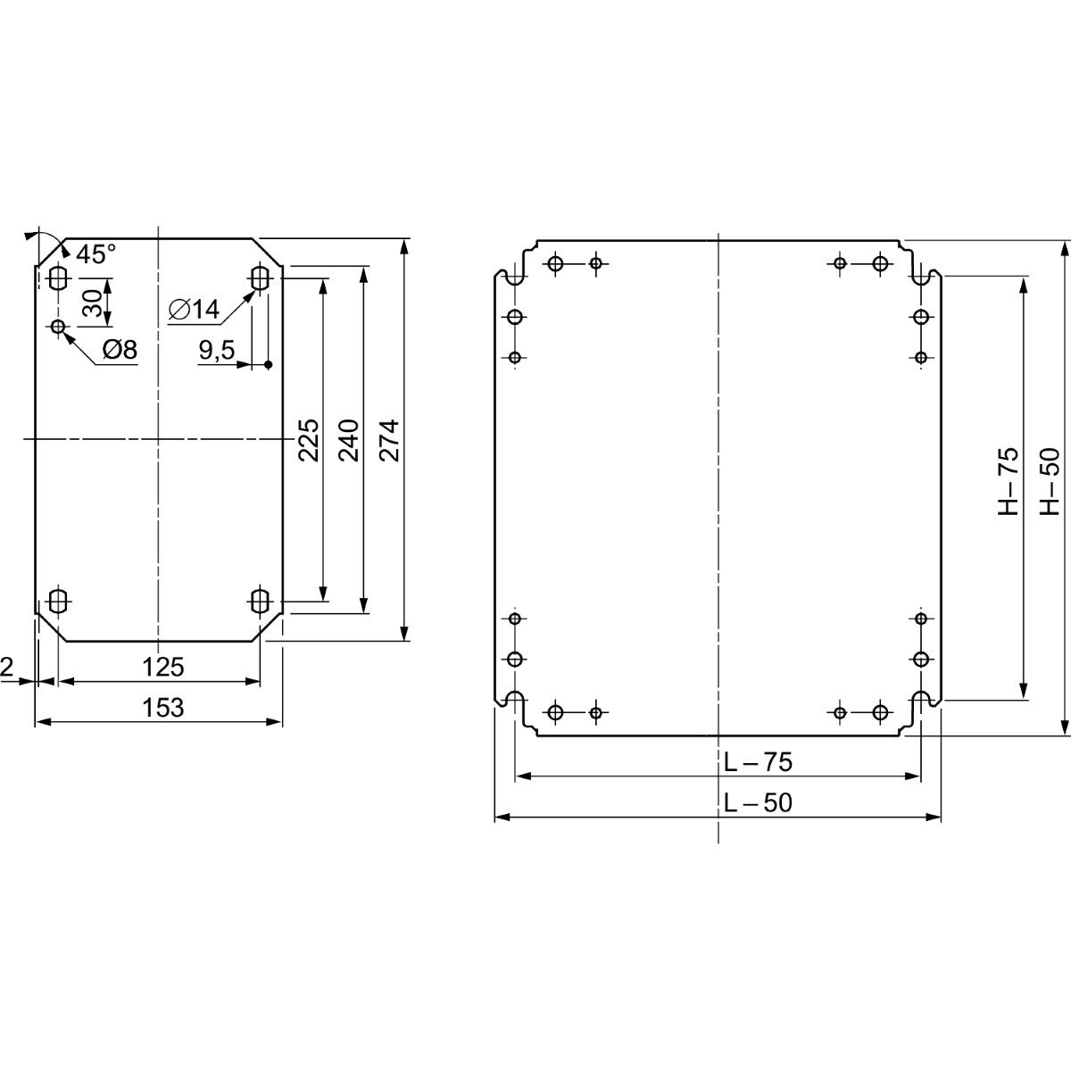 Plain mounting plate H1400xW1000mm made of galvanised sheet steel
