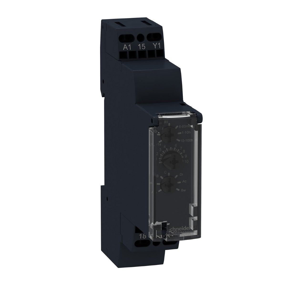 Modular timing relay, Harmony, 8A, 1CO, 0,1s..100h, multifunction, 12V AC DC