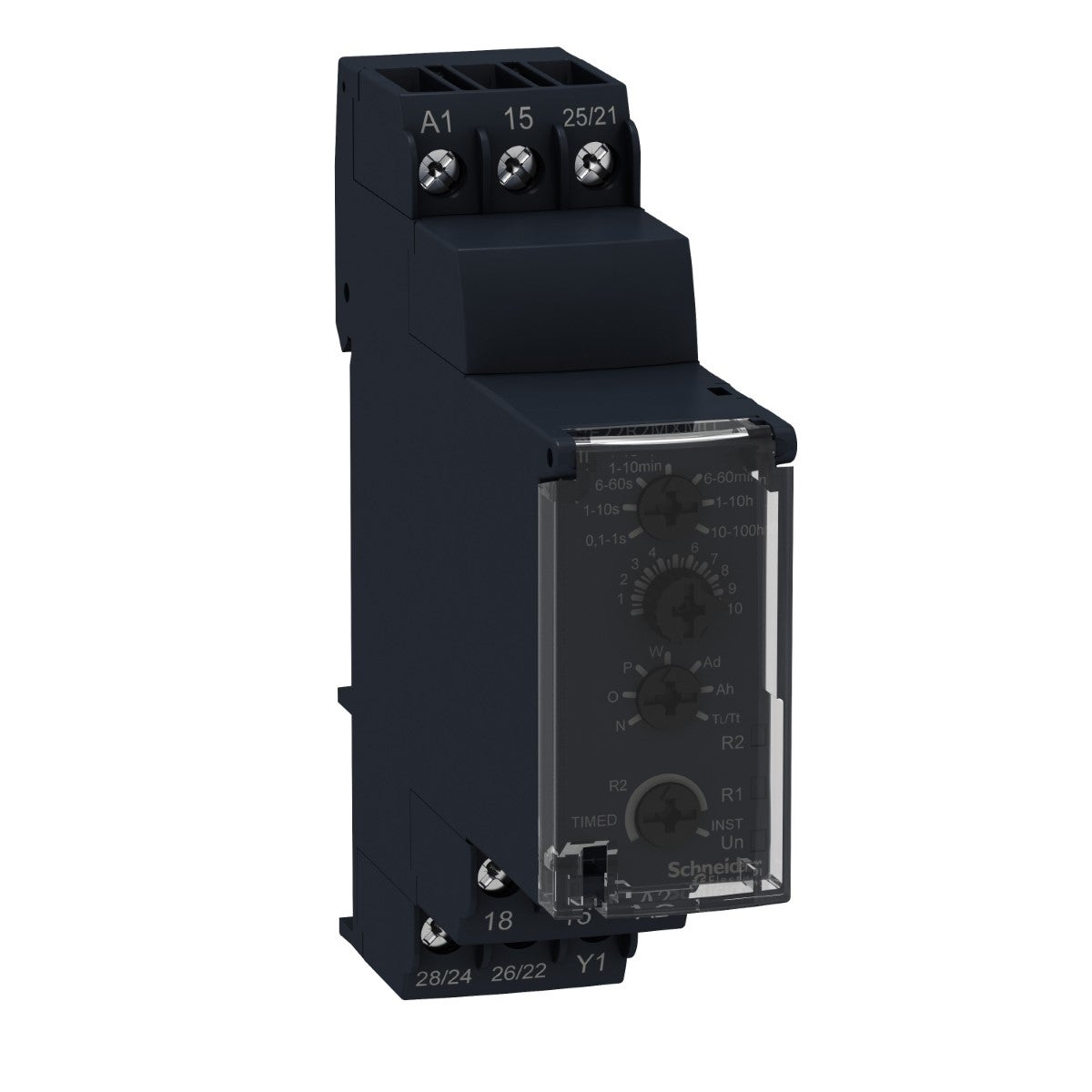 Modular timing relay, Harmony, 8A, 2CO, 0.1s�100h, multifunction, 12..240V AC DC