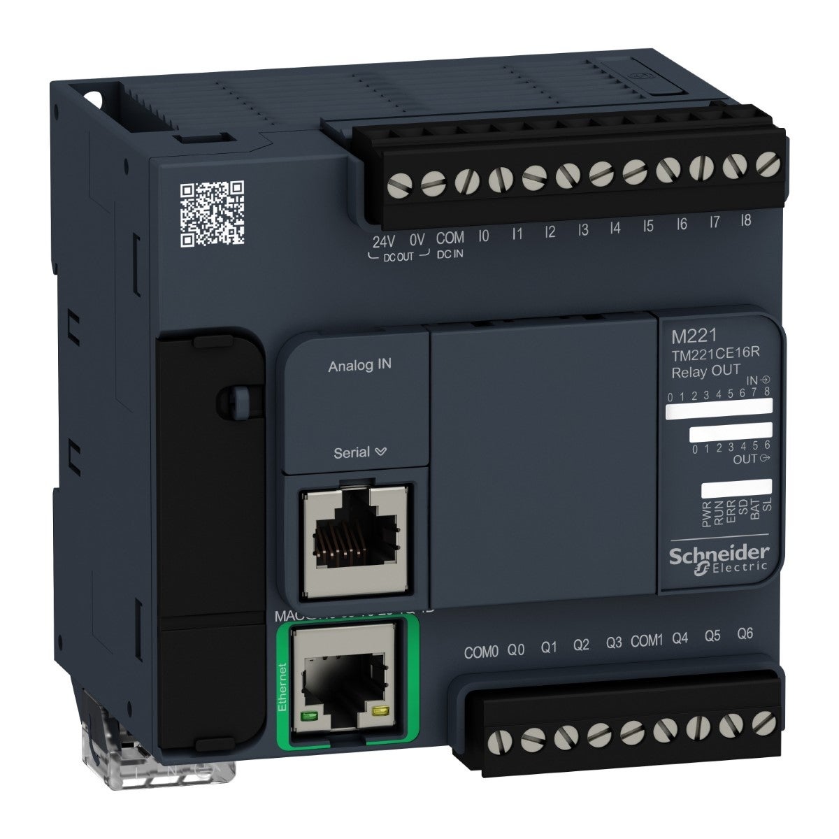logic controller, Modicon M221, 16 IO, 9 DI, 7 DO, relay, Ethernet