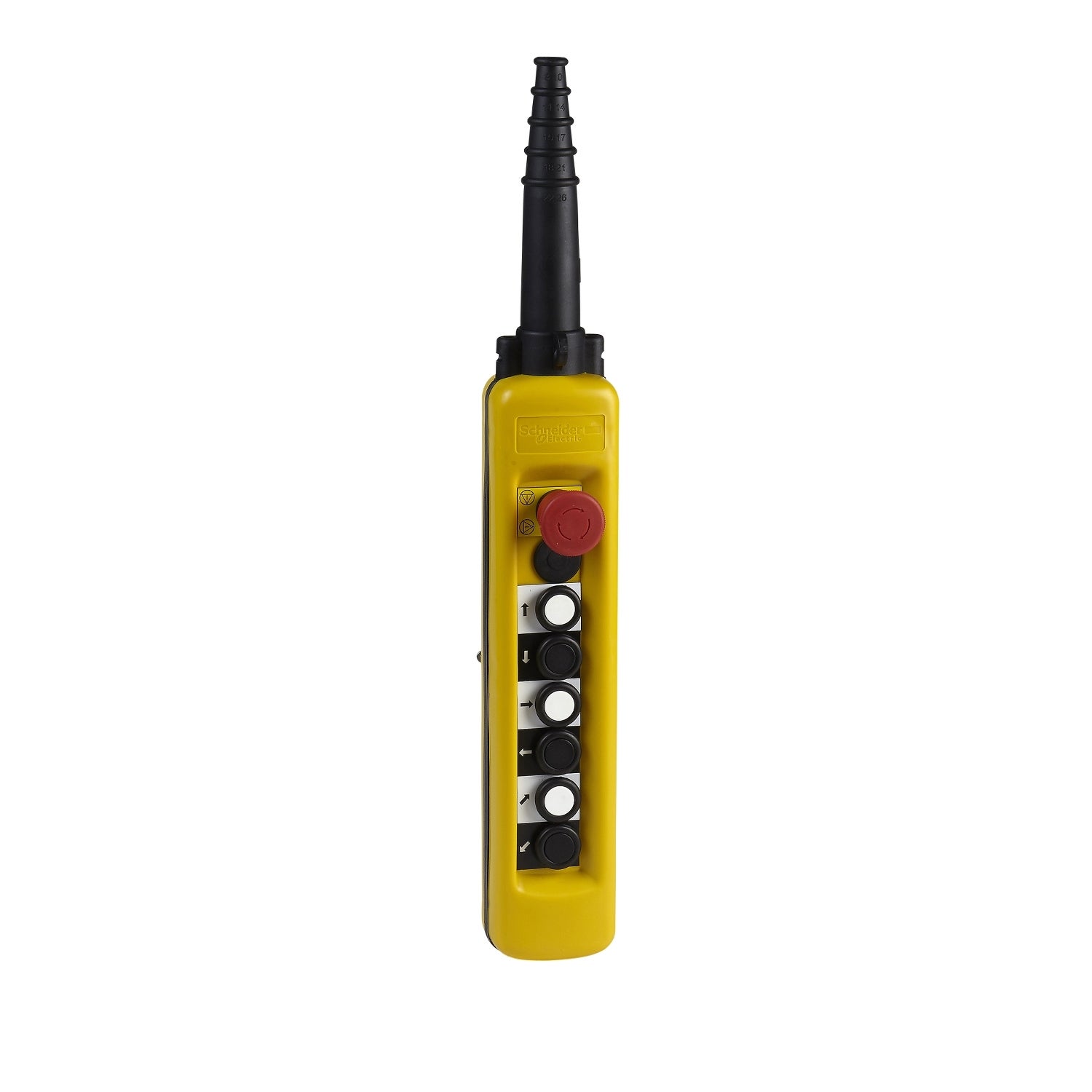 Pendant control station, Harmony XAC, plastic, yellow, 6 push buttons 1NO + 1NC, 1 emergency stop trigger action 3NC