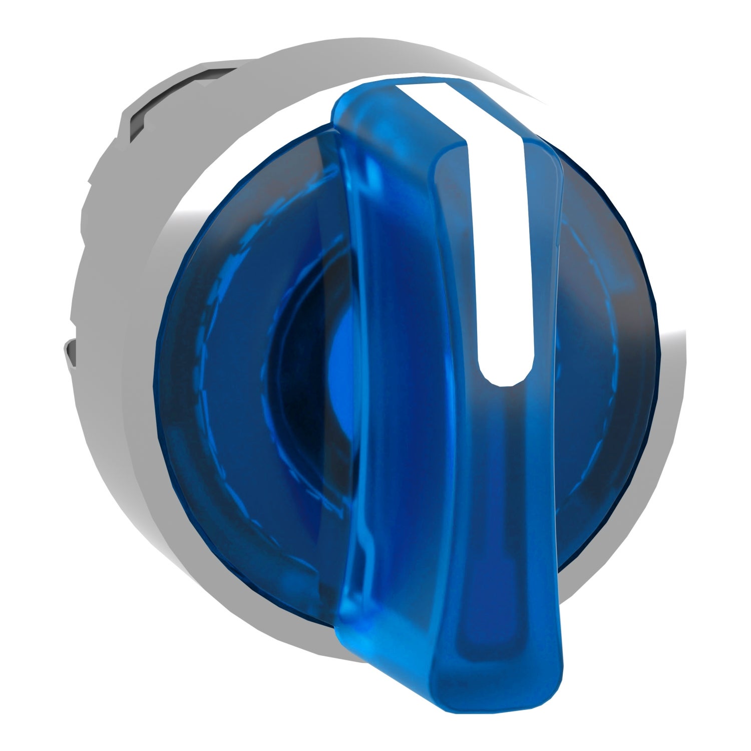 Head for illuminated selector switch, Harmony XB4, chromium metal, blue handle, 22mm, universal LED, 3 positions,